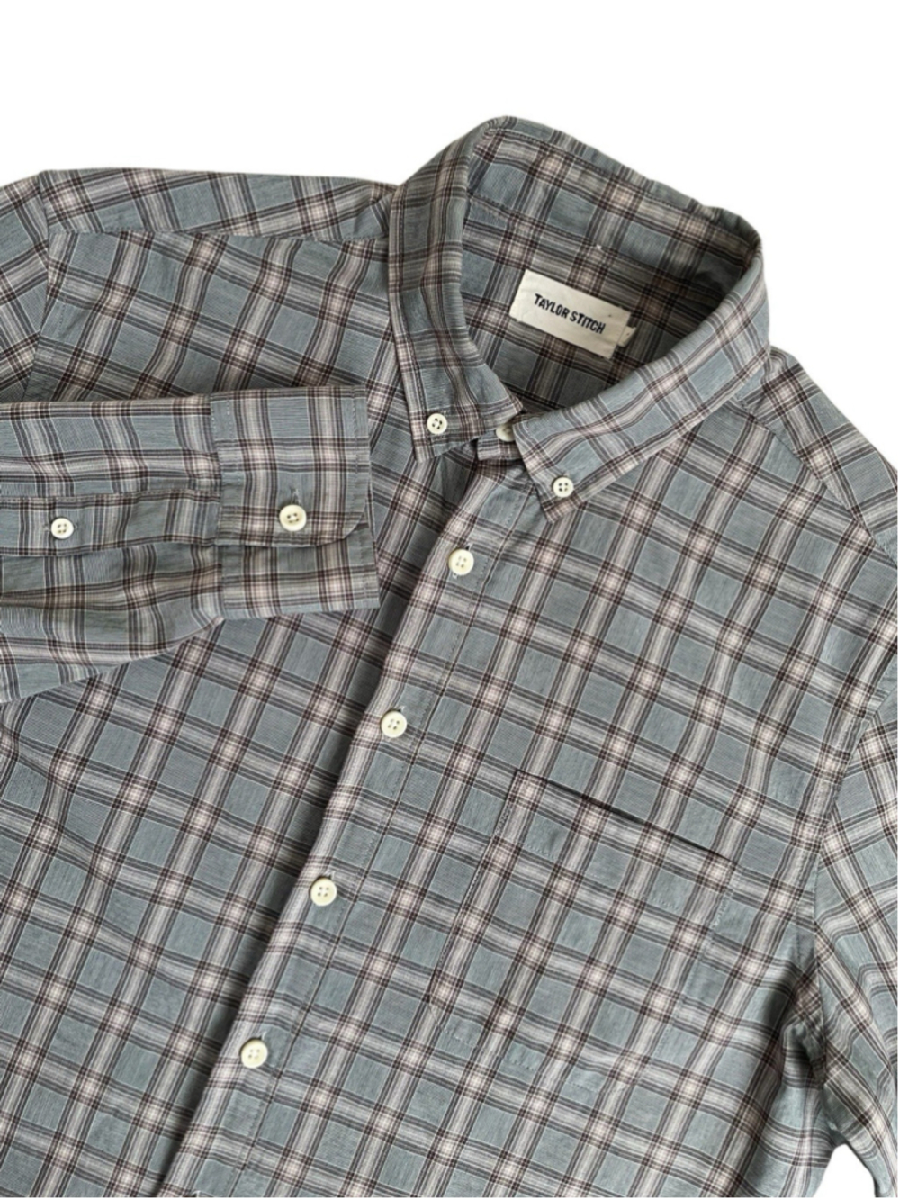 Taylor Stitch The Jack Shirt Mens 38 Gray Pebble Plaid Cotton Oxford Workwear